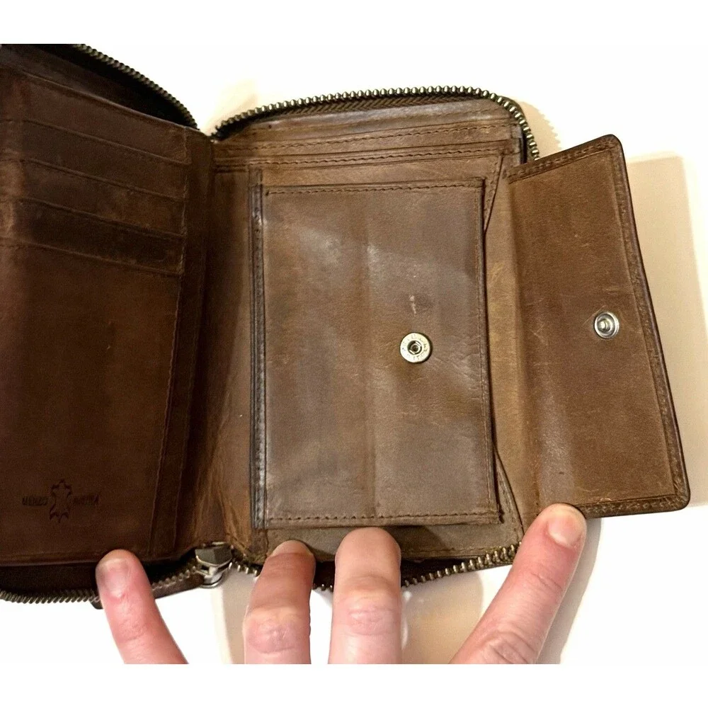European Brown Leather Zip Wallet Coin Pocket Menzo Austria Heritage